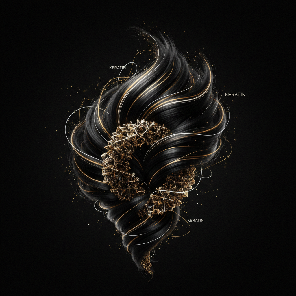 Diagram showing the biology of hair keratin with cortical fibres and intermediate filament bundles