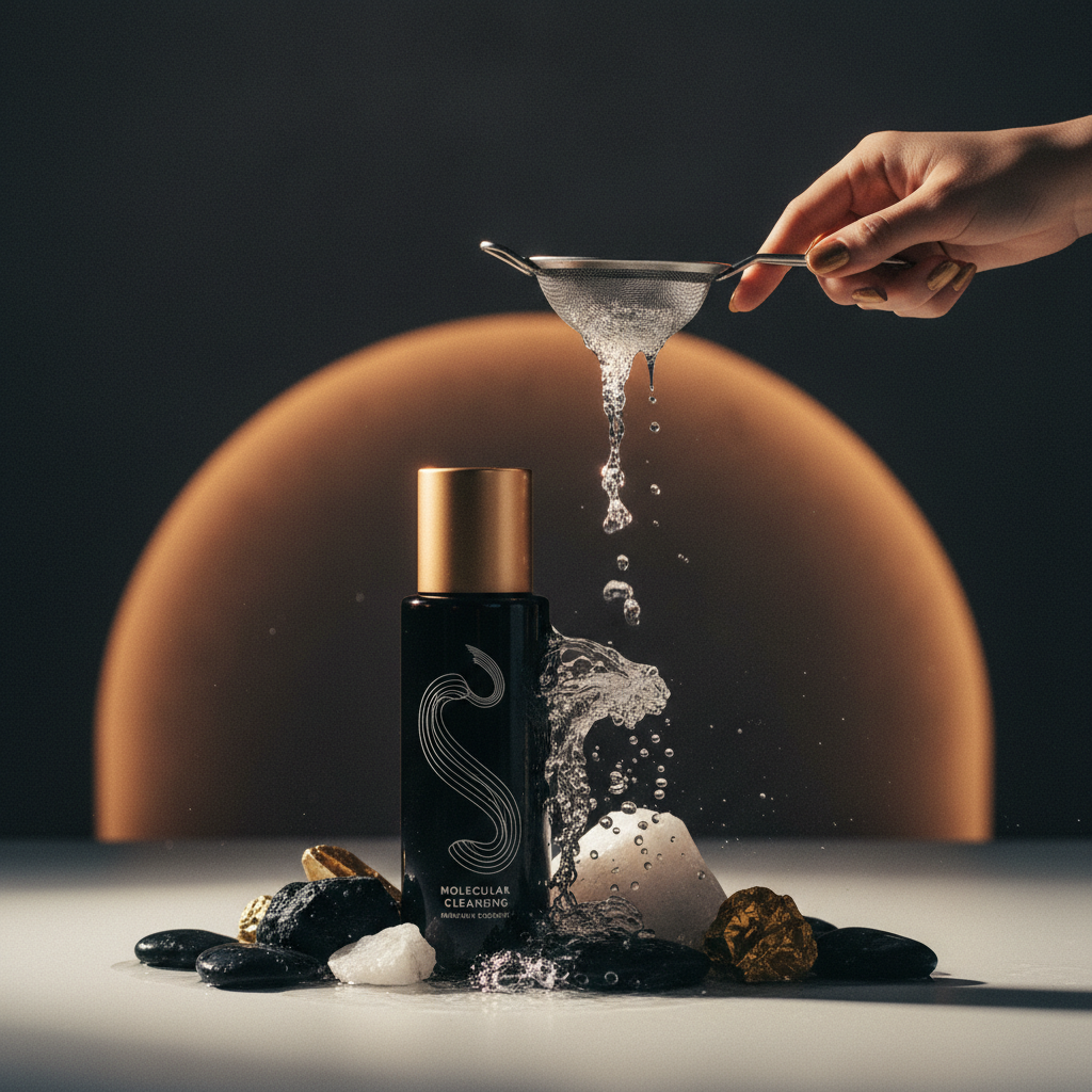Bottles of clarifying and chelating hair products beside a running tap for this Chelating Shampoo Guide