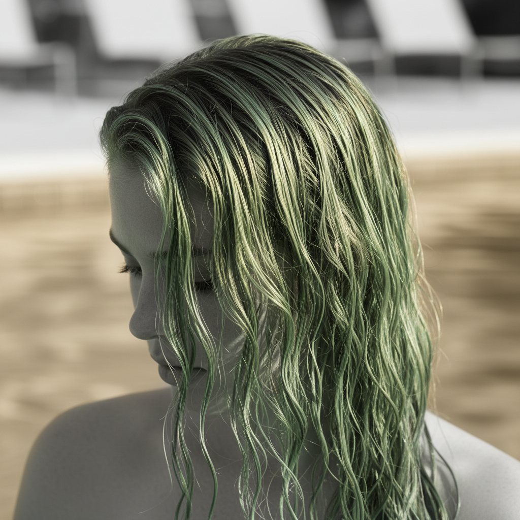 What causes "swimmer's green hair"? in the context of Chlorine Damage Hair
