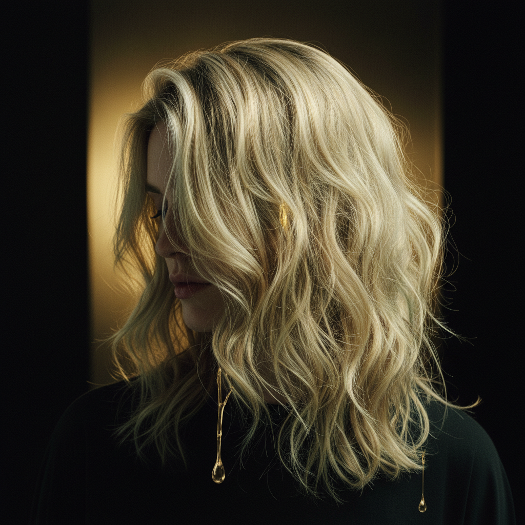 A swimmer with bleached, dry strands showing signs of Chlorine Damaged Hair by an indoor pool
