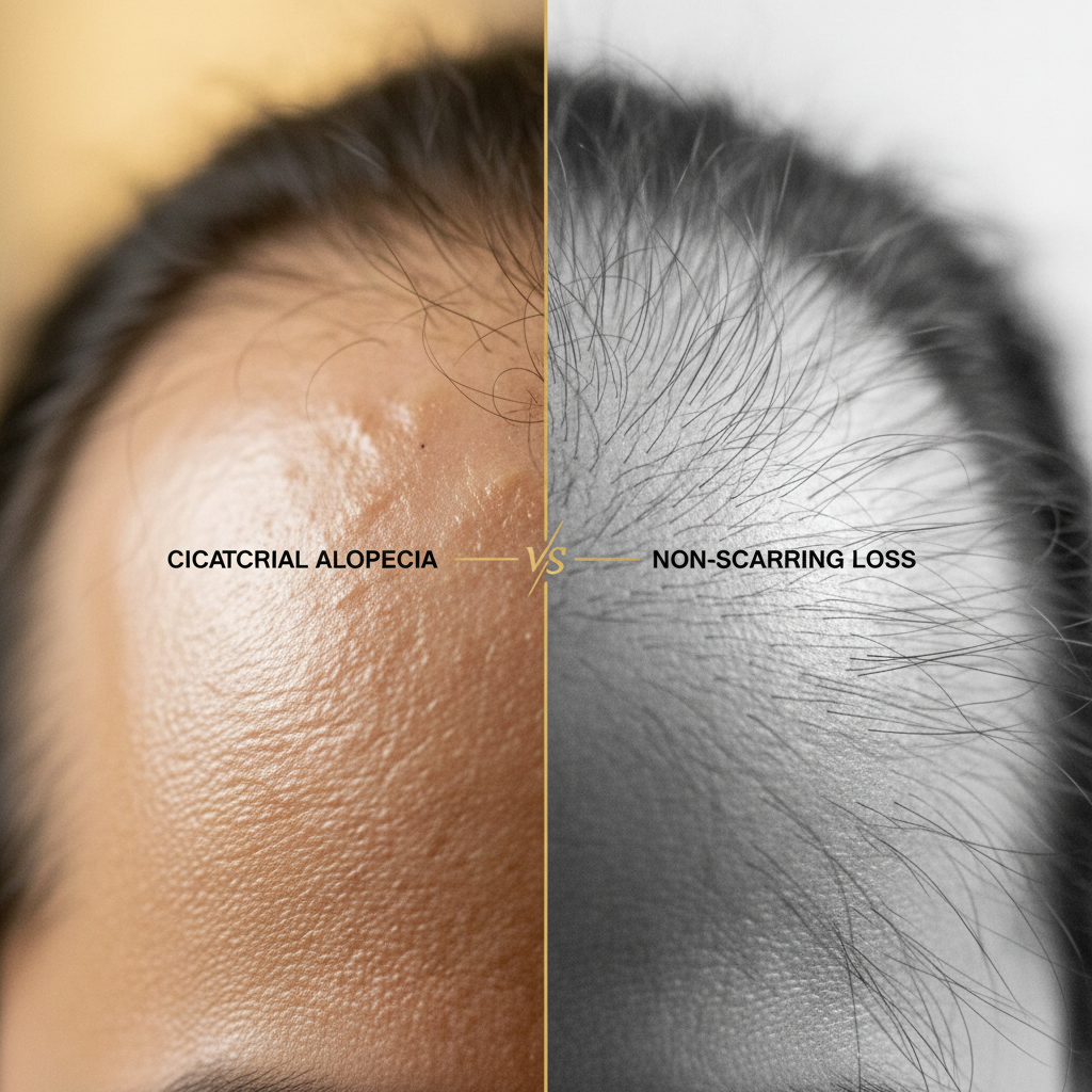 How cicatricial alopecia differs from non-scarring loss in the context of Cicatricial Alopecia Overview