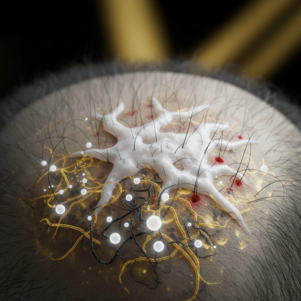 The biological mechanisms behind scarring hair loss in the context of Cicatricial Alopecia Types and Signs