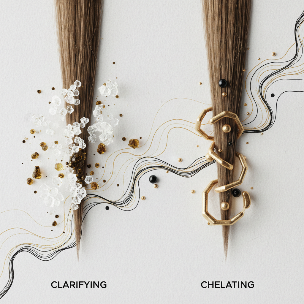 How the two formulas work: the chemical mechanism in the context of Clarifying versus Chelating Shampoos