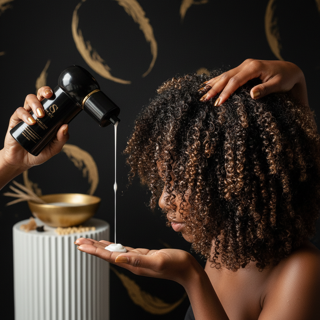 Close-up of hydrated curly hair fibres demonstrating successful curly hair moisture retention and defined curl patterns