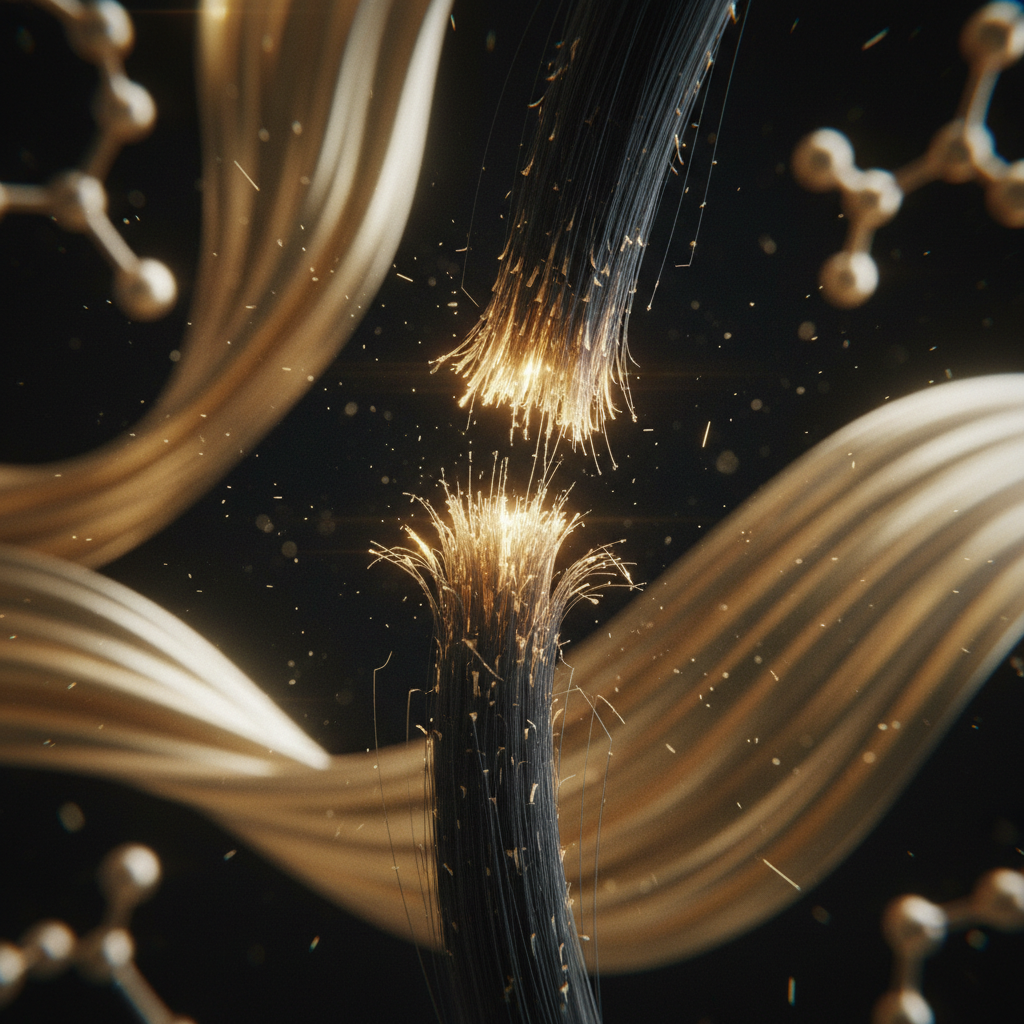 Microscopic view of hair fibre displaying severe Cuticle Damage with lifted and chipped scales