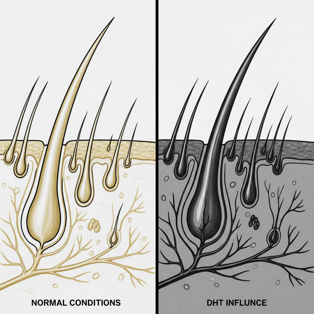 Follicular phases under normal conditions vs DHT influence in the context of DHT and the Follicular Cycle