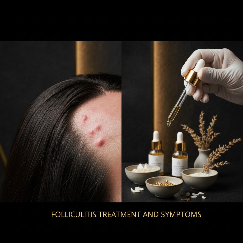 Close view of scalp skin showing hair follicles affected by Folliculitis Treatment and Symptoms
