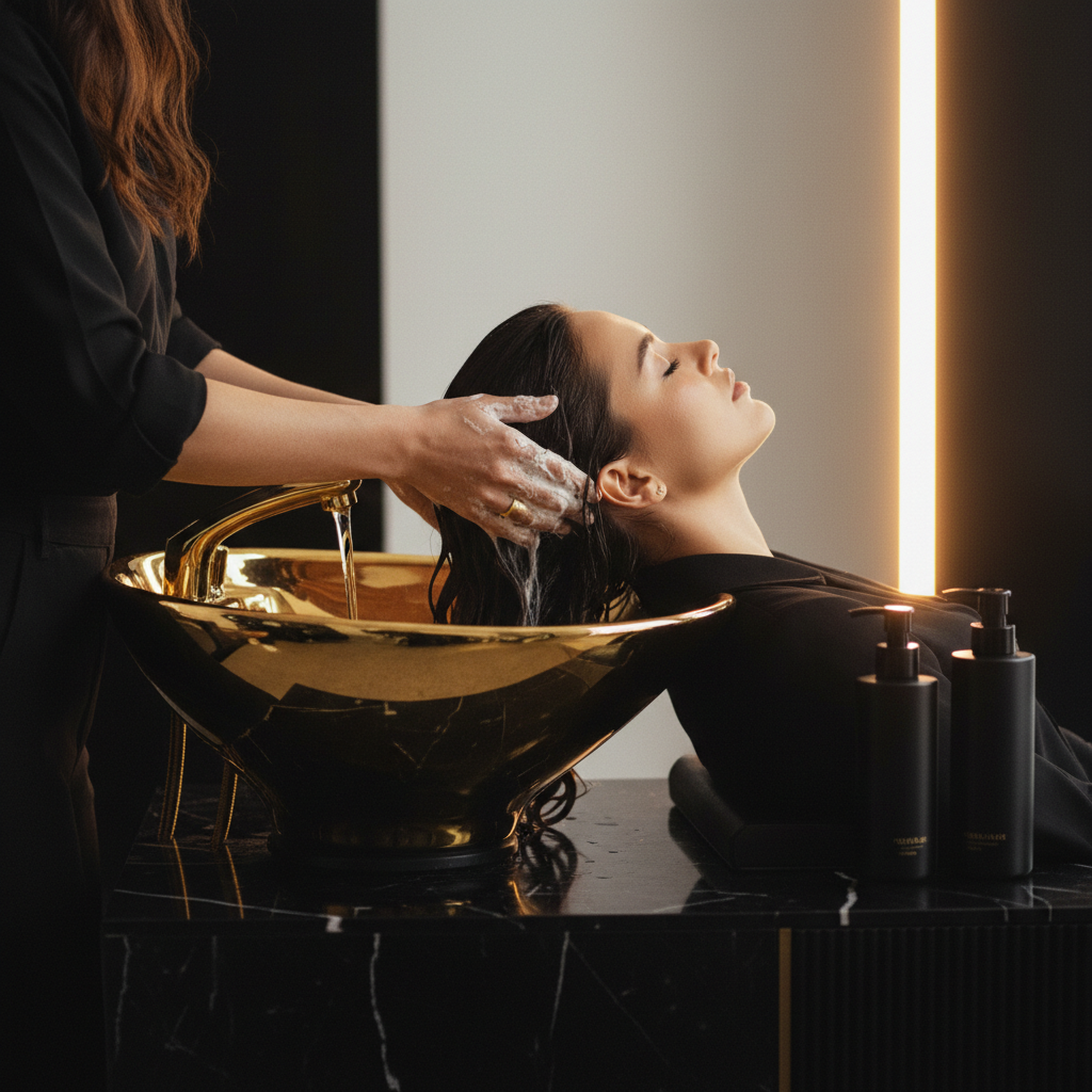 Hands applying Gentle Hair Washing Techniques to lather shampoo into the scalp under lukewarm shower water