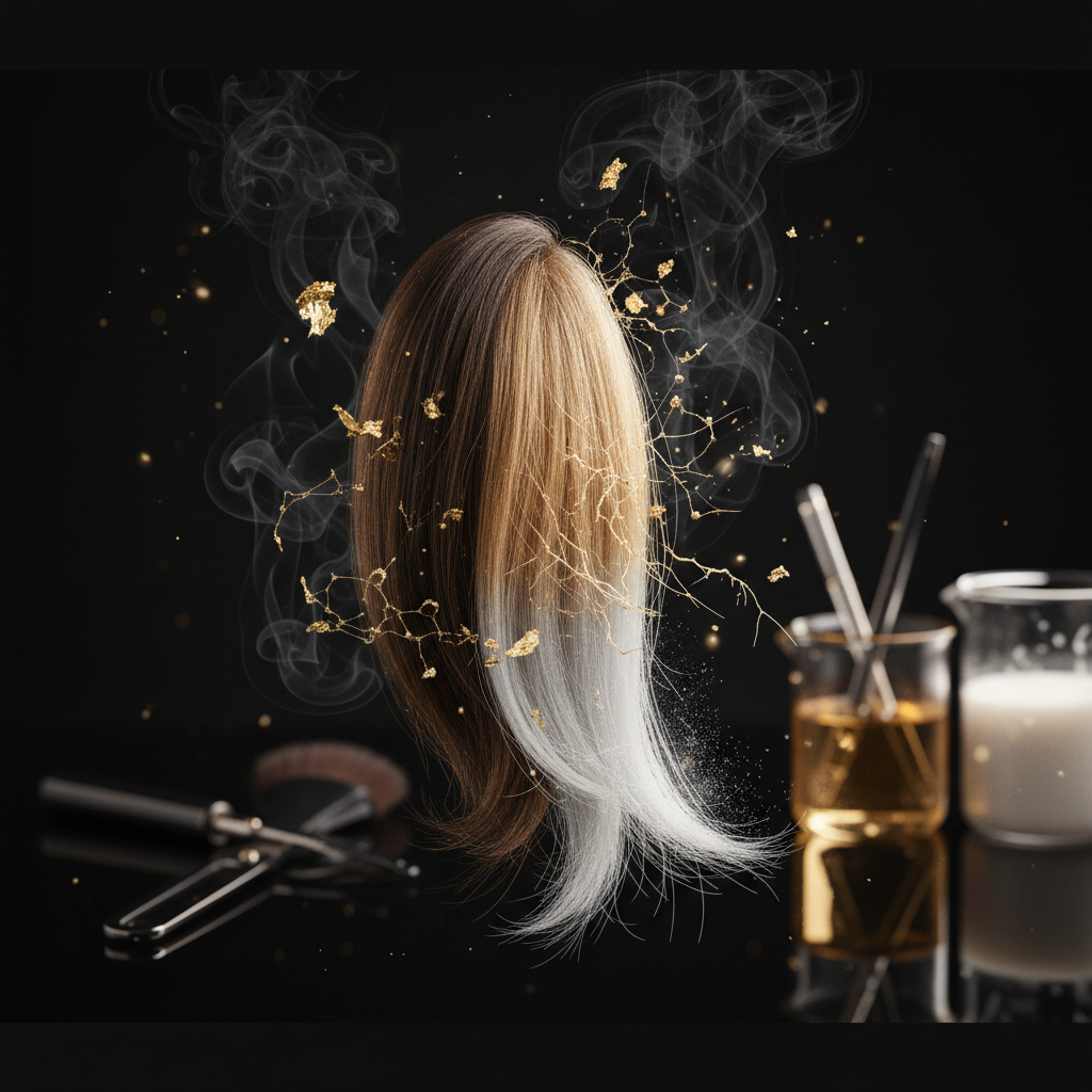 Stylist checking for Hair Bleaching and Protein Loss on blonde damaged hair strands