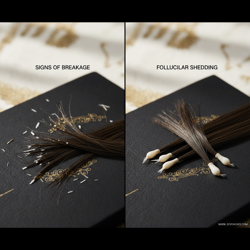 Signs of breakage versus follicular shedding in the context of Hair Breakage and Fibre Weakness