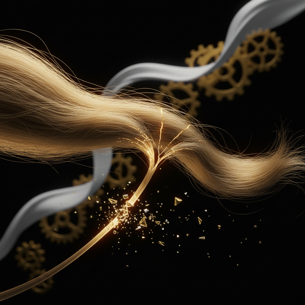 Microscopic view demonstrating Hair Breakage Mechanics with a fractured hair fibre under tension