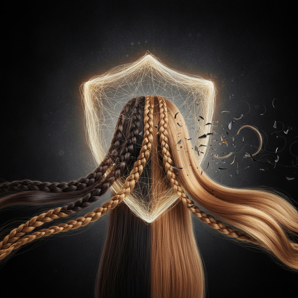 A close-up image of a healthy, strong strand of dark hair, illustrating effective Hair Breakage Prevention.