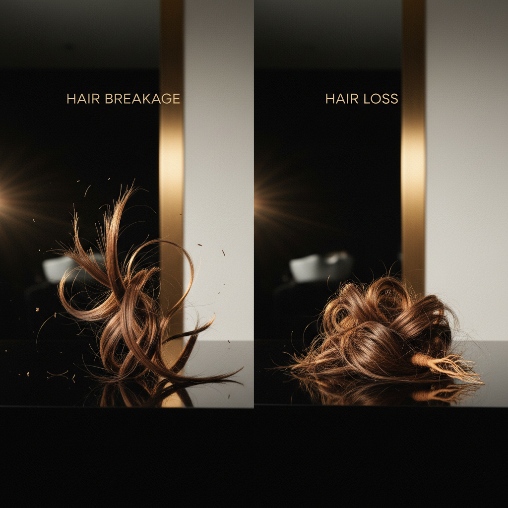 Magnified view of a hair strand demonstrating Hair Breakage vs Hair Loss characteristics