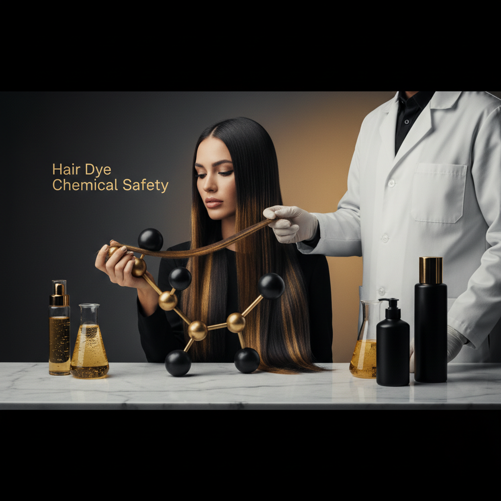 Stylist reviewing hair dye chemical safety protocols while mixing colour in a modern salon
