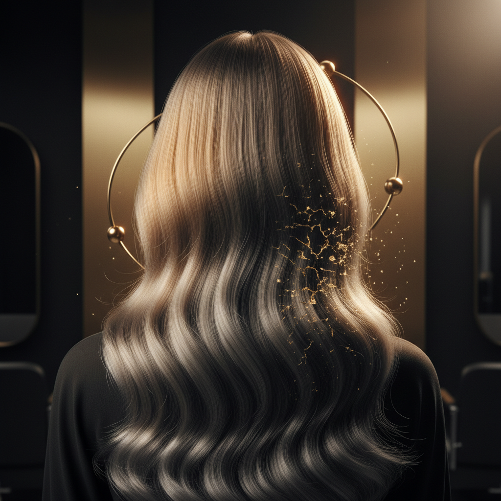 Macro image illustrating hair porosity and damage along a fragile, frayed human hair cuticle.