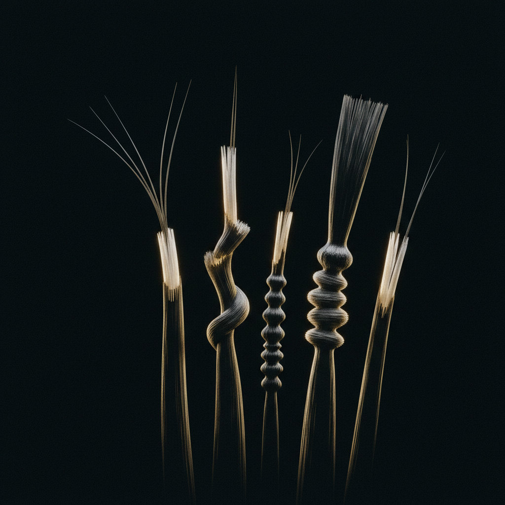 Microscopic close up of fragile hair fibres demonstrating physical Hair Shaft Disorders and structural breakage