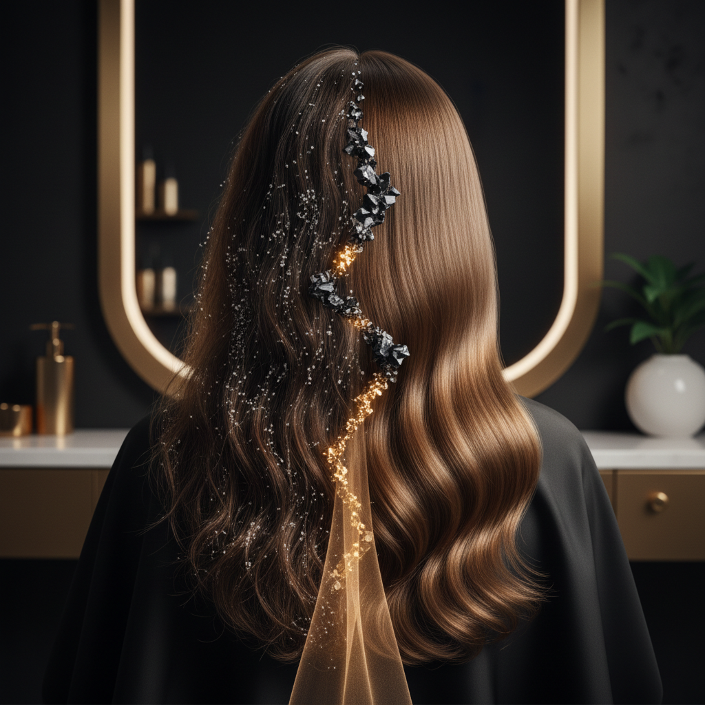 Close up of water drops on hair strands demonstrating how hard water affects hair porosity