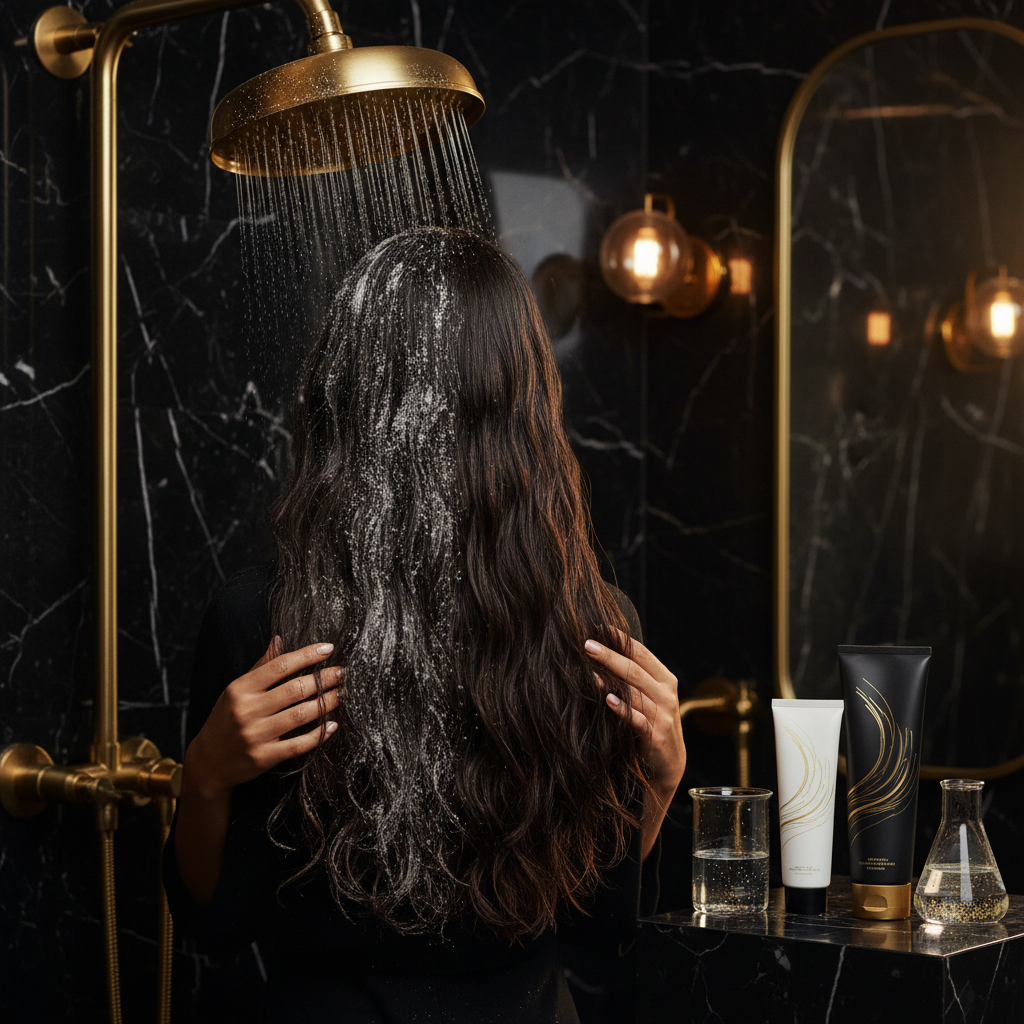 Hard Water Hair Damage and Chelating Treatments being demonstrated at a salon backwash basin