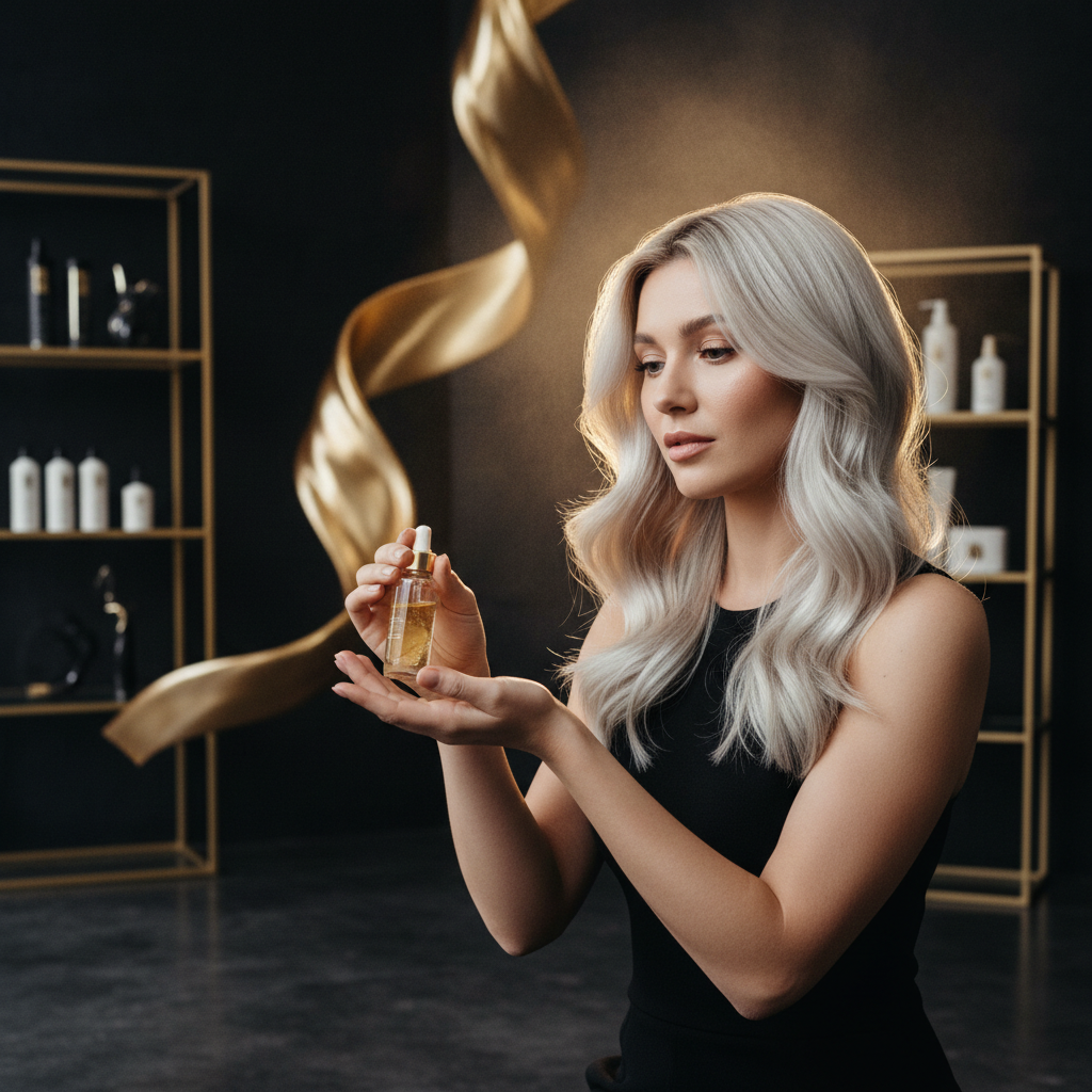 Close-up view demonstrating how to repair damaged bleached hair with a nourishing restorative treatment mask
