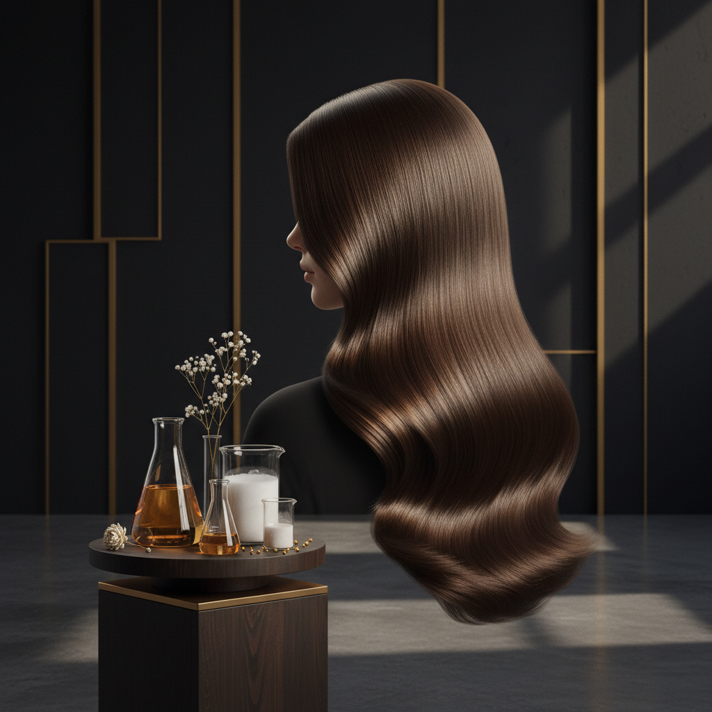 Hydrolysed Keratin and Protein Treatments applied to damp hair strands in a modern salon basin