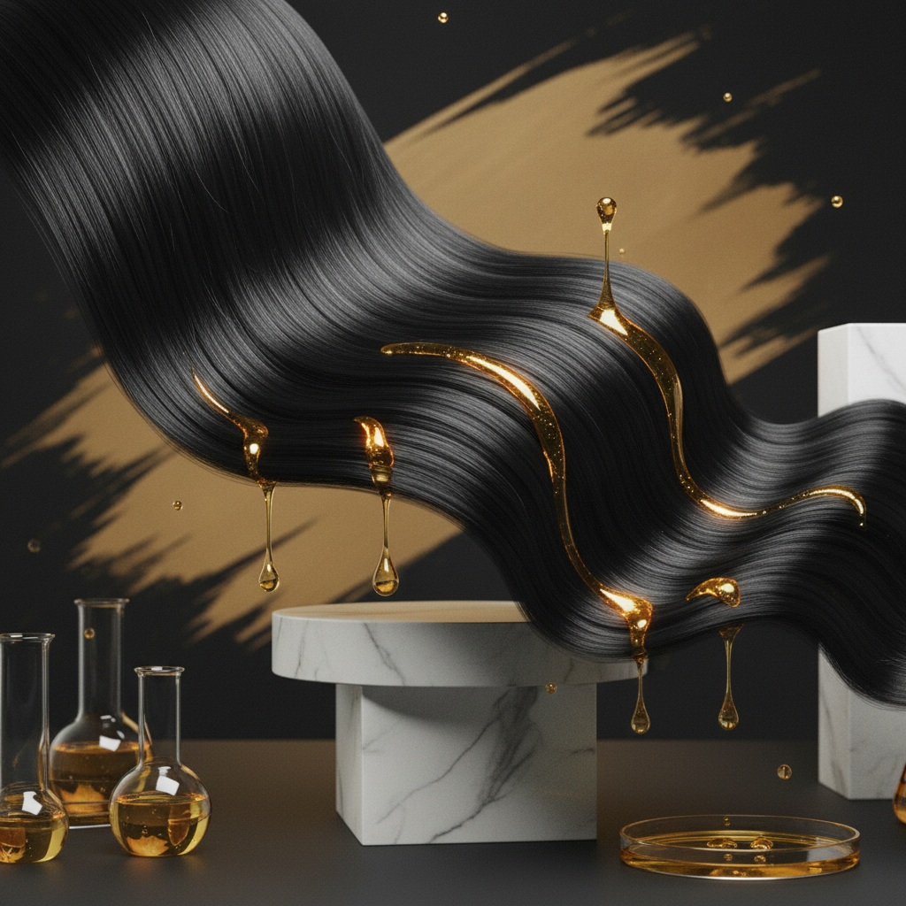 Stylist examining hair strand structure treated with Hydrolysed Protein in Hair Care products