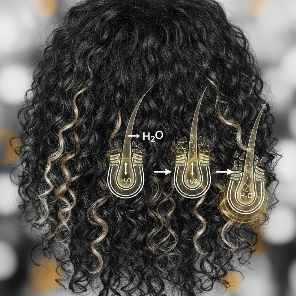 The biological and physical mechanism in the context of Hygral Fatigue in Curly Hair