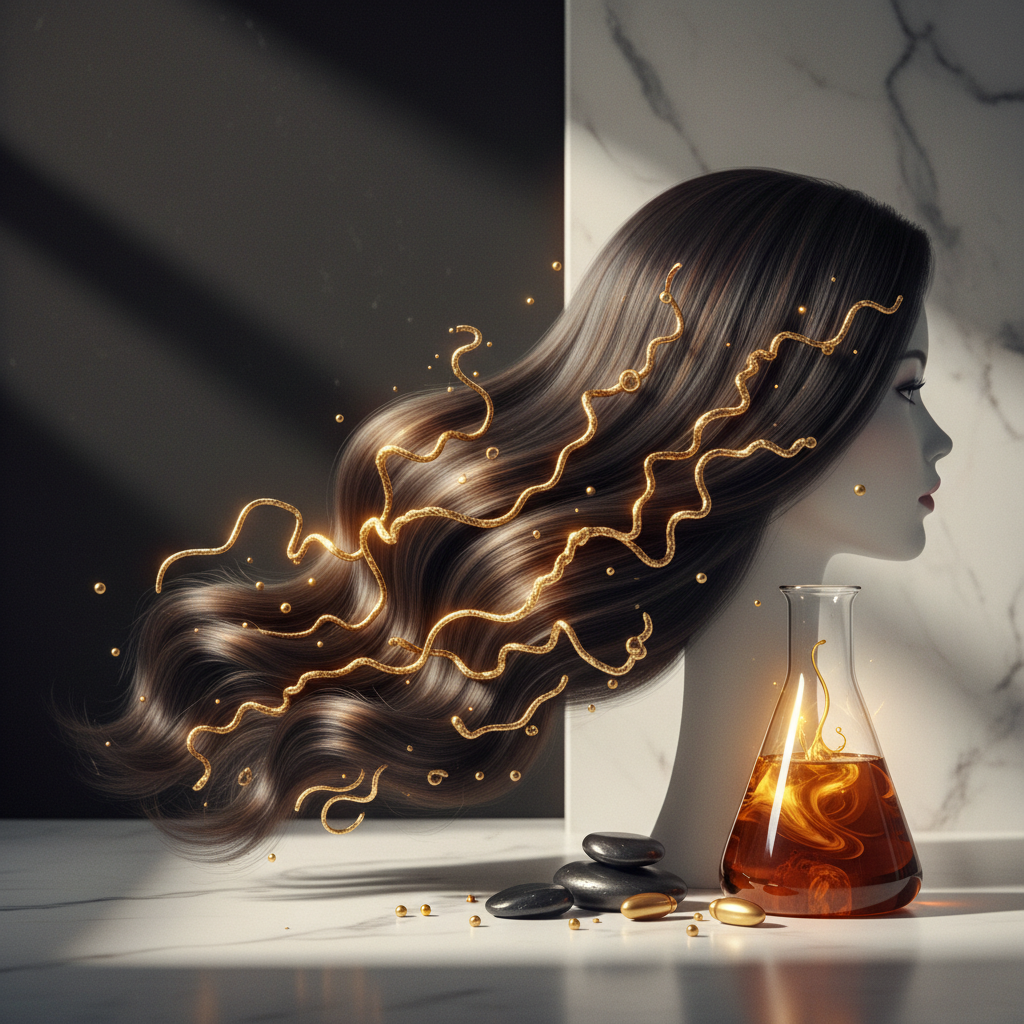 Blood test tube for analysing Iron and Ferritin in Hair Growth alongside a hair strand