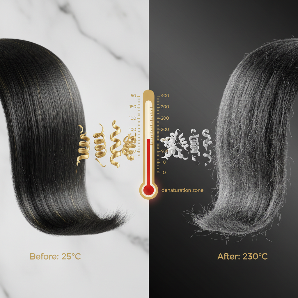 Temperature thresholds and fibre changes in the context of Keratin Denaturation in High Heat
