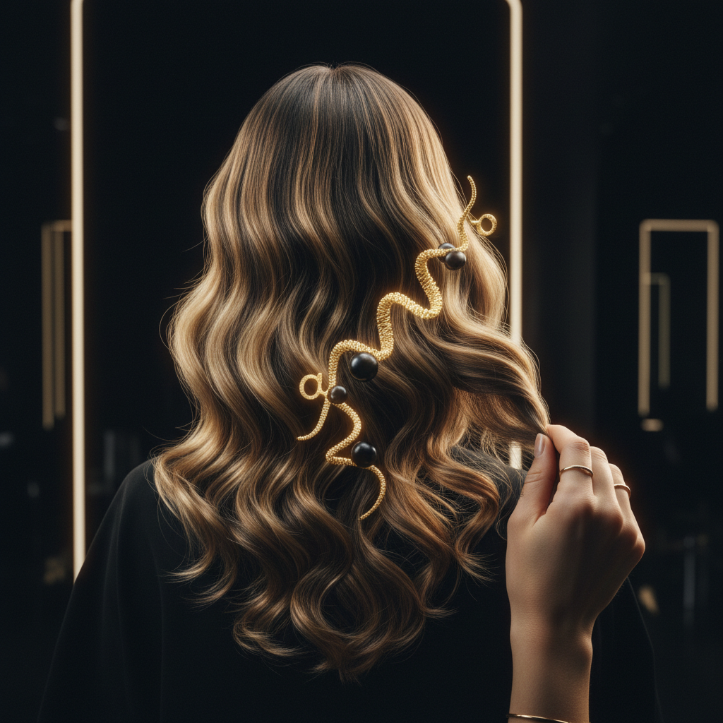 Stylist testing Keratin Structure and Hair Elasticity by stretching a damp hair strand in a salon
