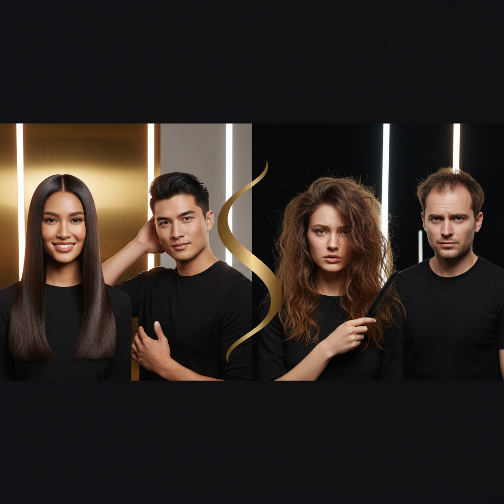 Stylist evaluating keratin treatment pros and cons while flat ironing client hair strands
