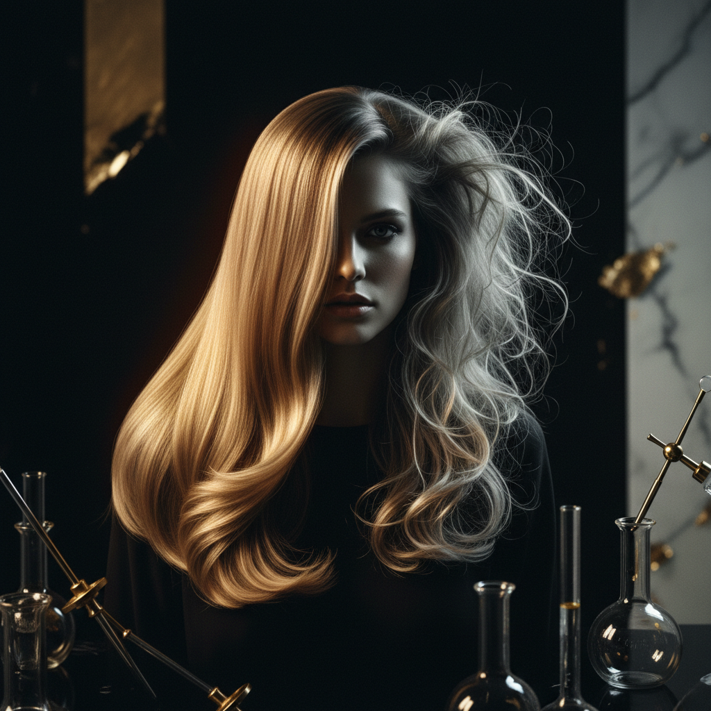 Close-up of hair strands undergoing a professional salon process highlighting Keratin Treatments and Chemical Damage risks