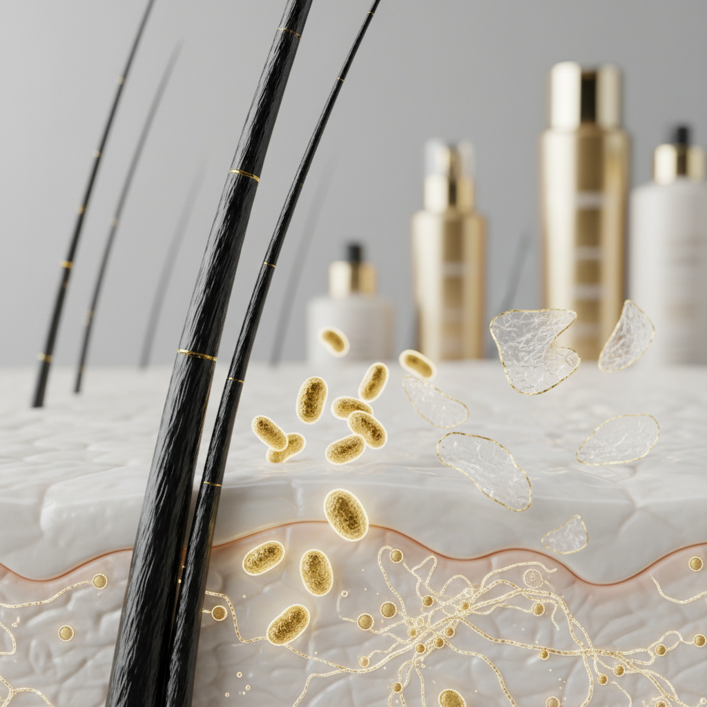 The biological mechanism step by step in the context of Malassezia and Dandruff