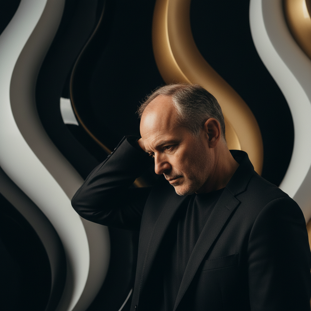 Stylist examining Male Pattern Hair Loss and receding hairline at the temples of a male client