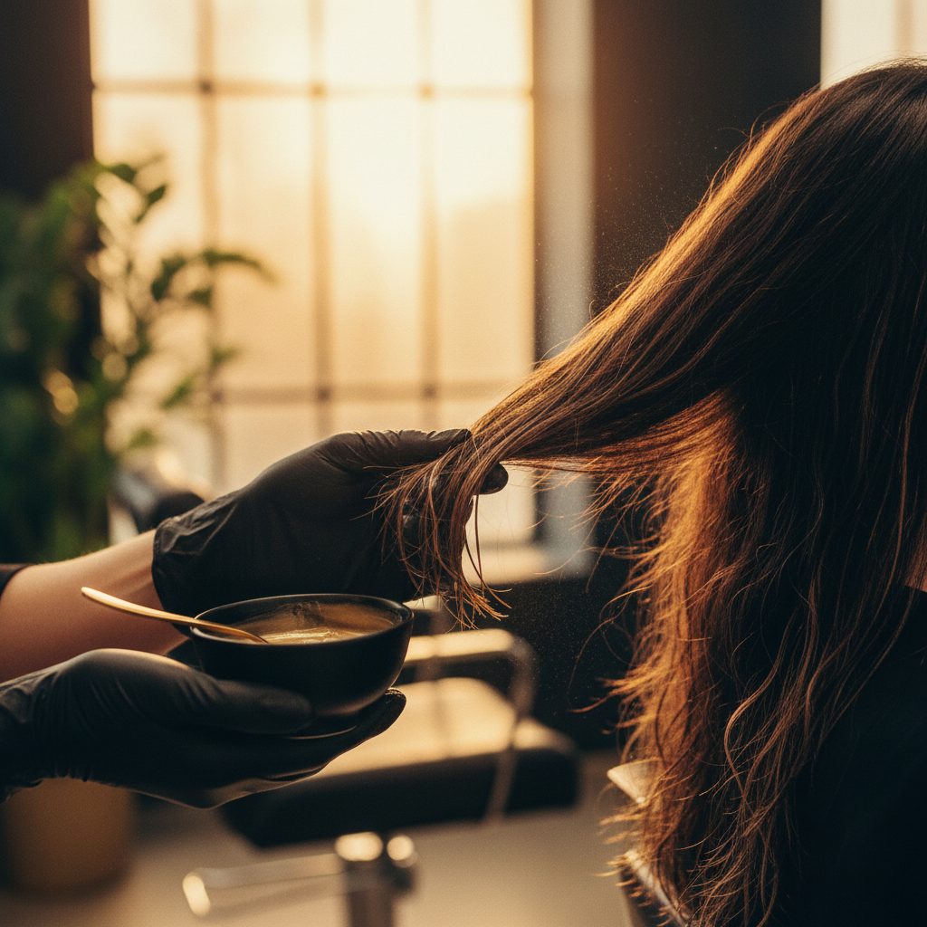 Stylist gently inspecting fragile, lightened strands demonstrating methods for managing chemical hair breakage.