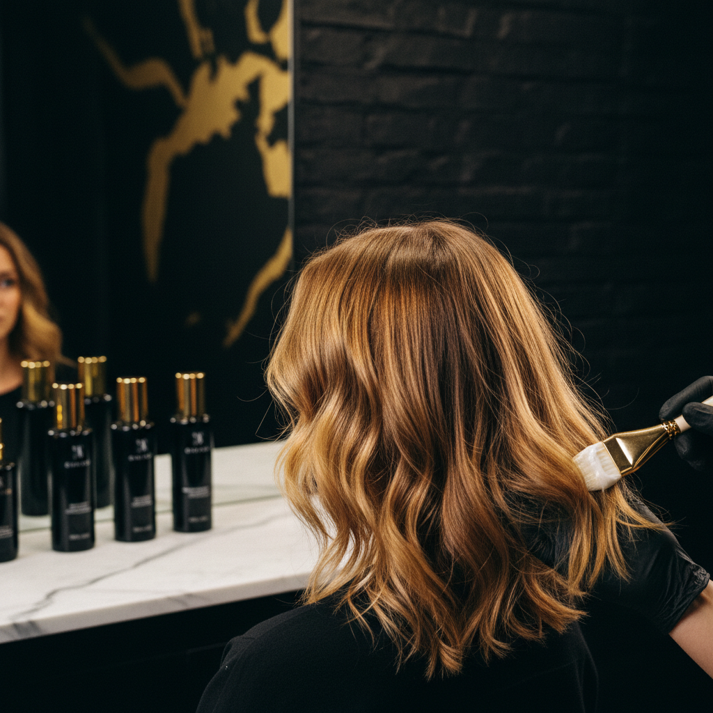 Stylist managing heat damaged hair with a restorative treatment and wide tooth comb
