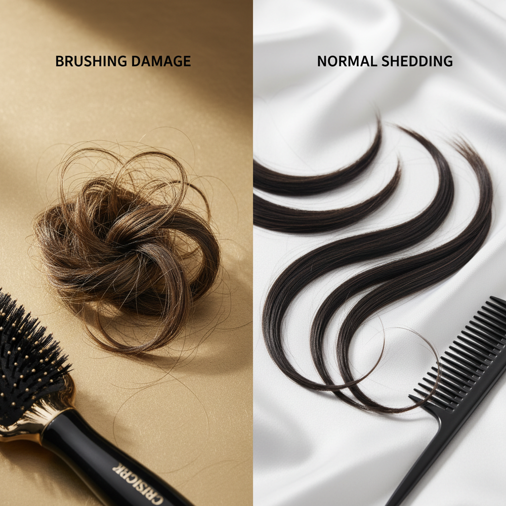 Signs of brushing damage vs normal shedding in the context of Mechanical Hair Damage from Brushing