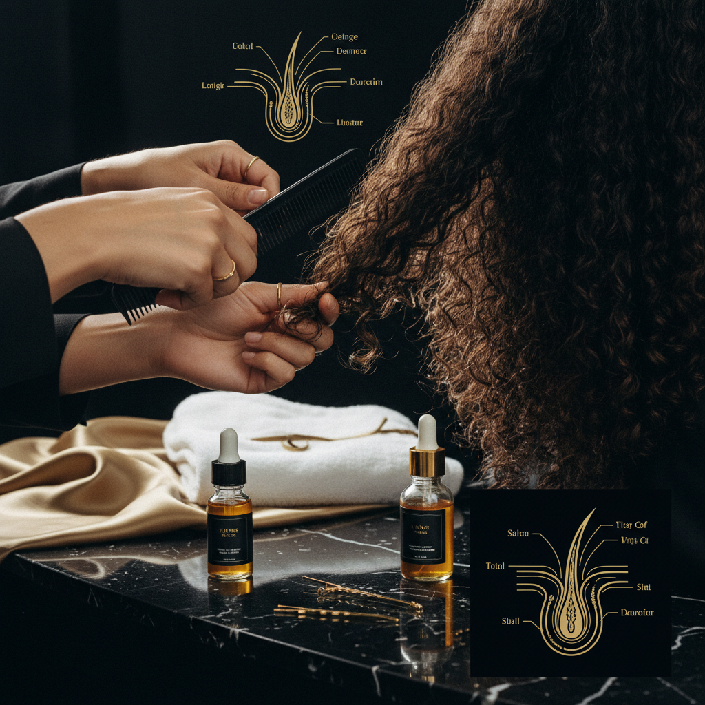 Demonstrating proper gentle detangling for preventing hair breakage and mechanical damage using wide-tooth comb