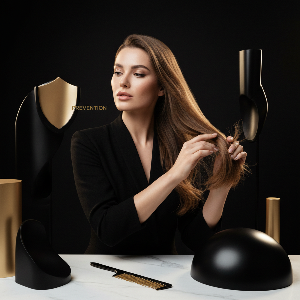 Stylist gently detangling client hair with a wide-tooth comb to support preventing hair mechanical breakage