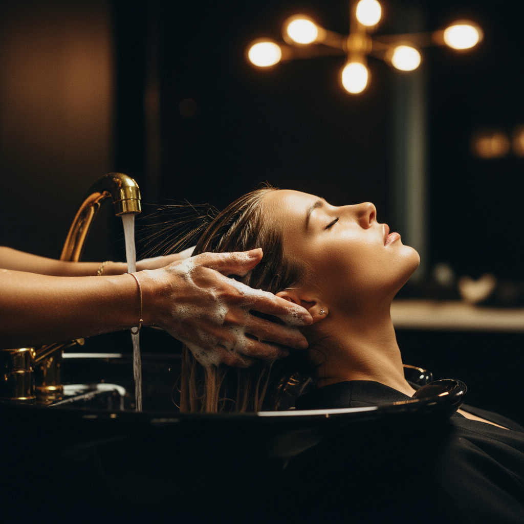 Hands demonstrating Proper Shampooing Technique using finger pads on the wet scalp under water