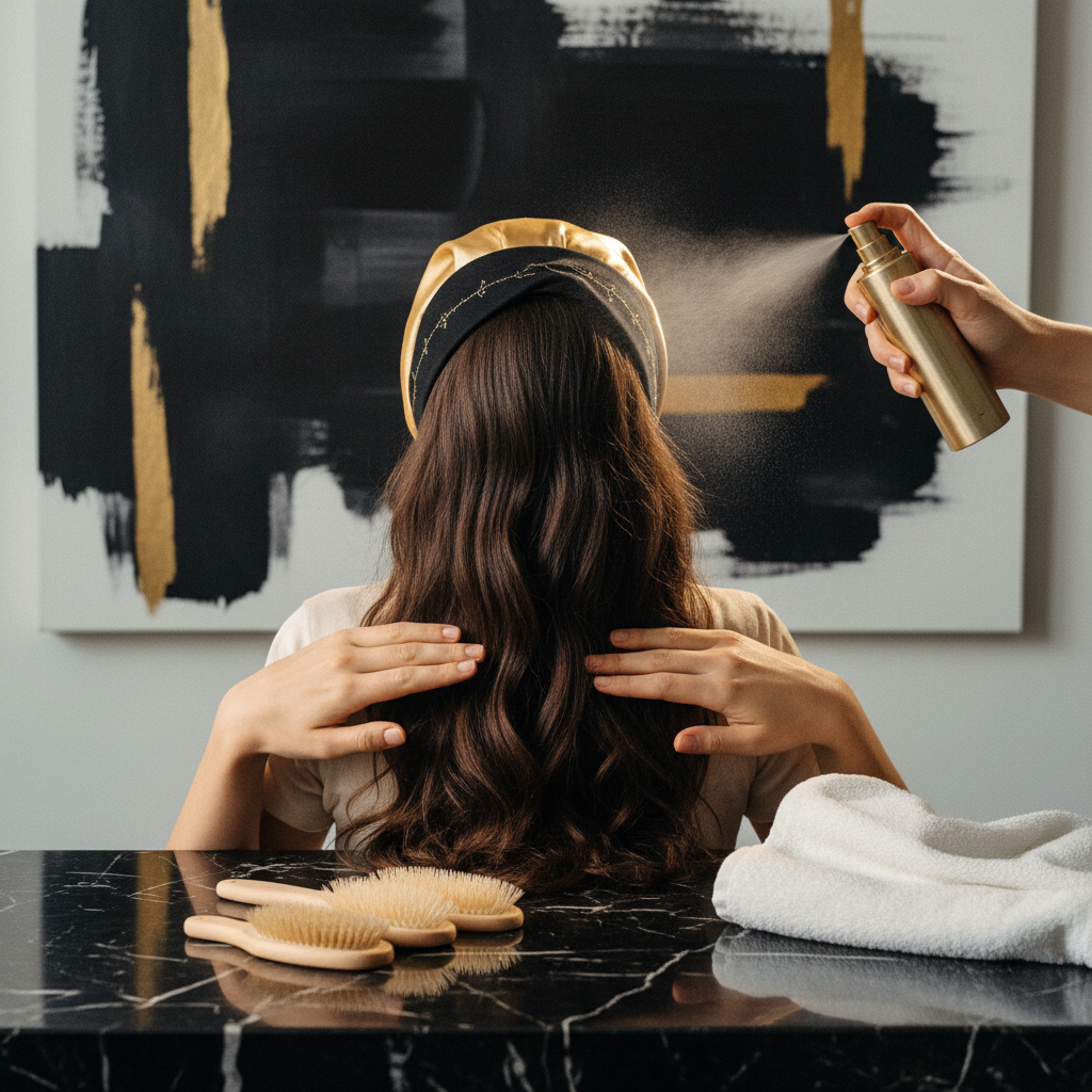 A wide-tooth comb gently detangling hair, demonstrating techniques for Protecting Hair from Mechanical Damage
