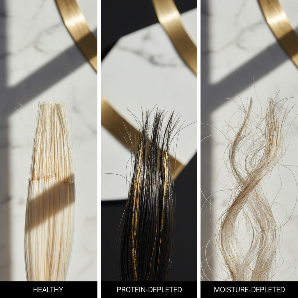 Comparing hair fibre conditions: healthy, protein-depleted, and moisture-depleted in the context of Protein Loss in Damaged Hair