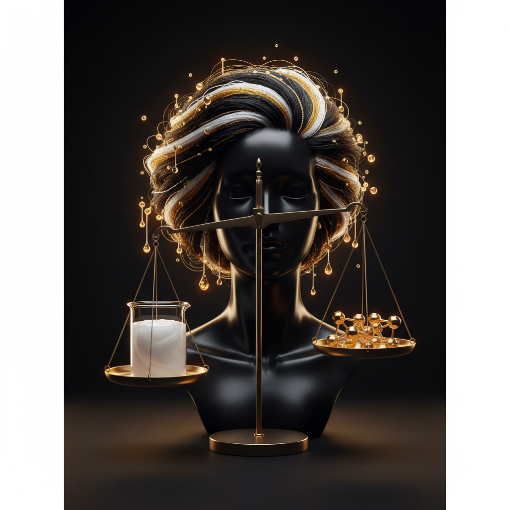 A flat-lay cosmetic composition illustrating the Protein Moisture Balance Guide with water droplets and protein serums