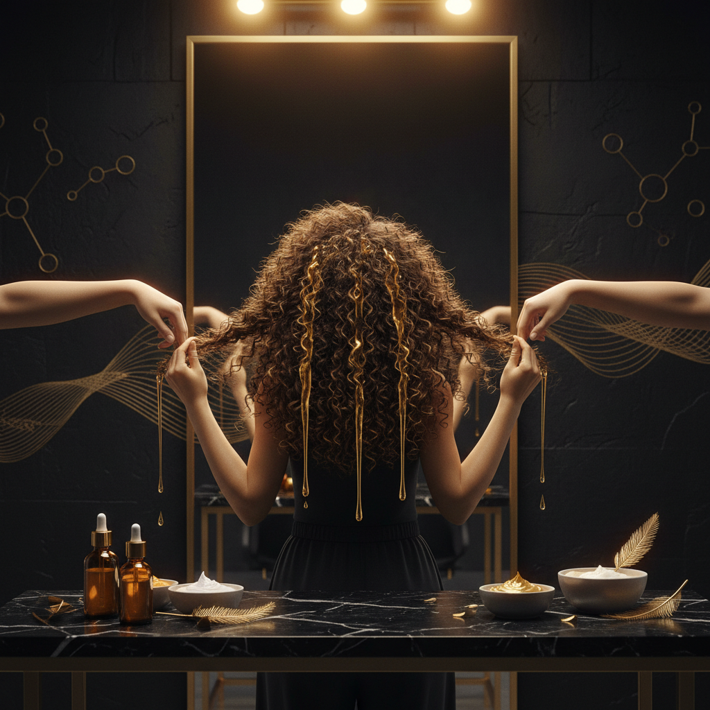Stylist examining wet hair strands to evaluate Protein Treatments and Hair Elasticity in a salon