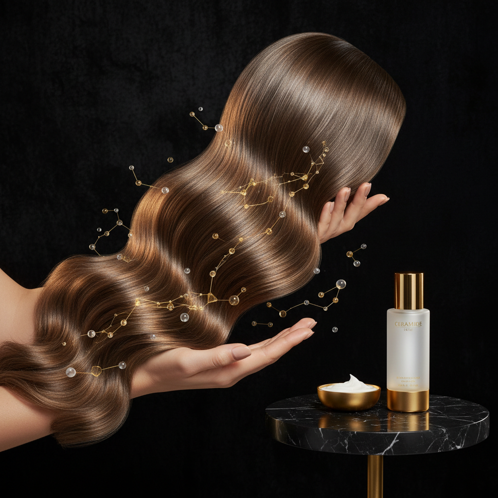 Close up of healthy hair strands illustrating the role of ceramides in hair care