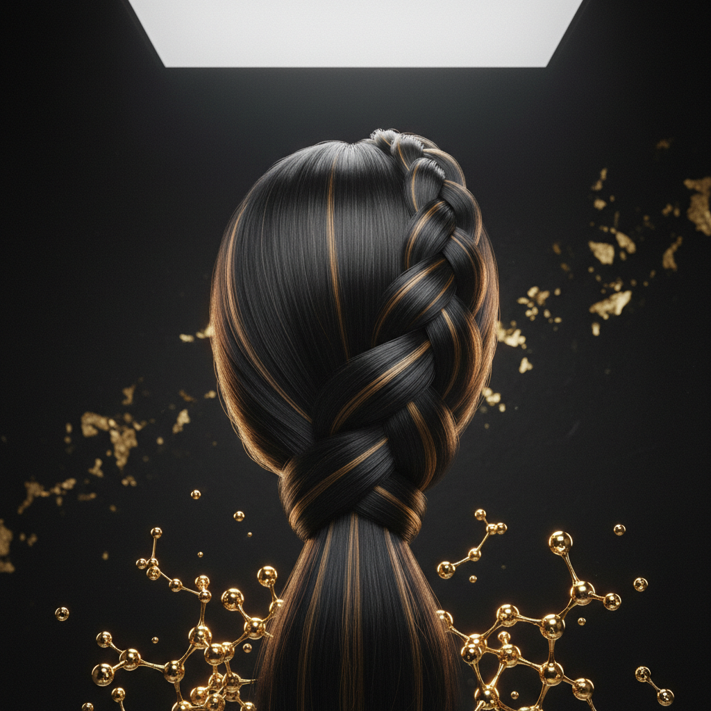 A scientific close-up illustration of the role of keratin in hair fibre strength and cortical structure