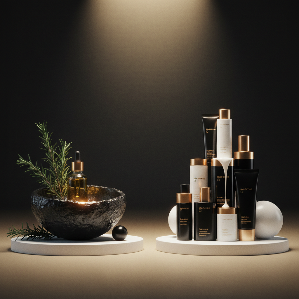 Rosemary Oil versus Commercial Hair Treatments evaluated with fresh rosemary sprigs alongside clinical scalp dropper bottles