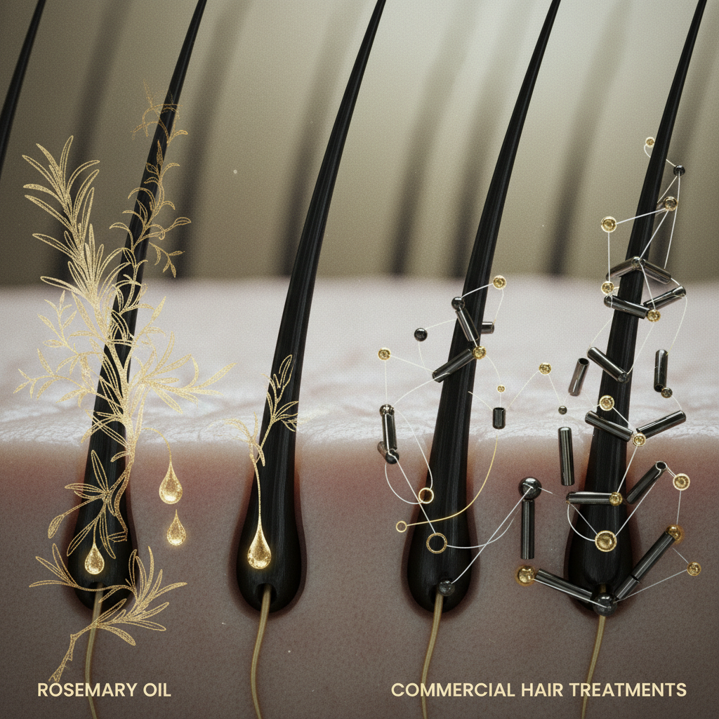 Mechanisms of action: how they work on the scalp in the context of Rosemary Oil versus Commercial Hair Treatments