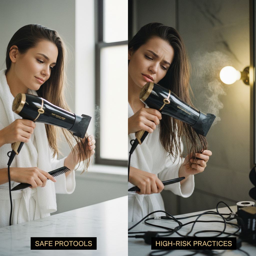 Safe blow drying protocols versus high-risk practices in the context of Safe Hair Blow Drying Techniques