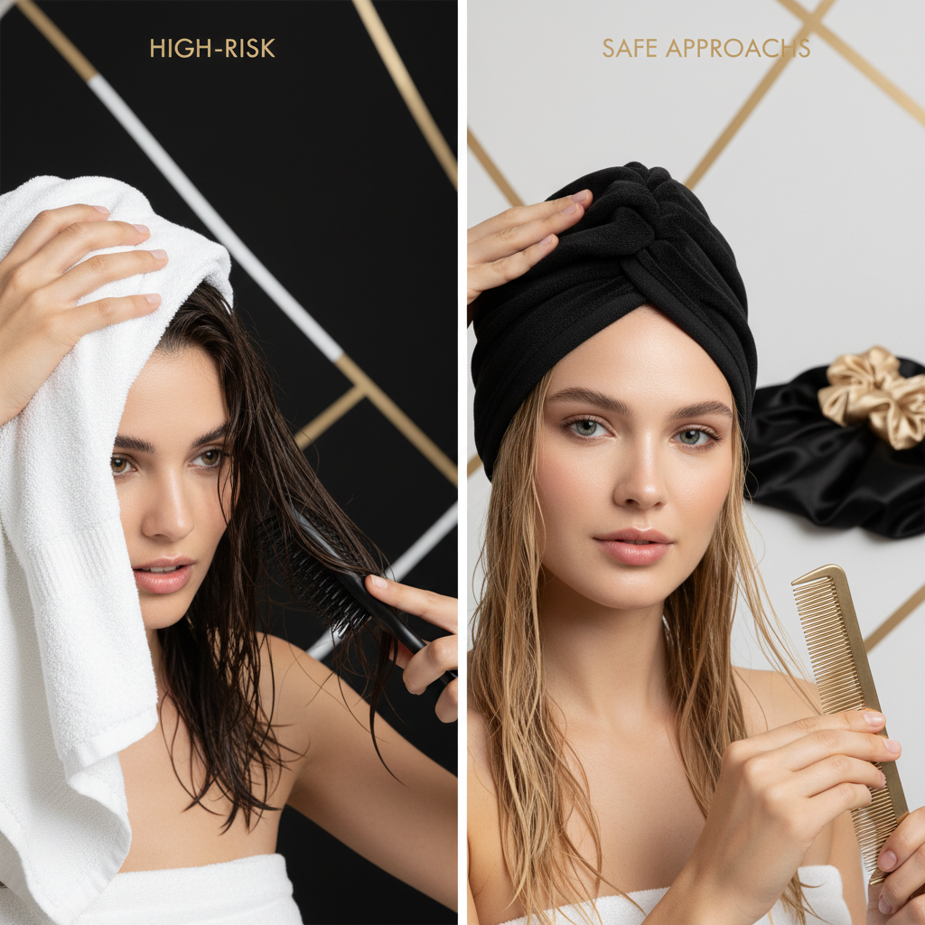 Comparing wet styling methods: high-risk vs safe approaches in the context of Safe Wet Hair Styling Practices
