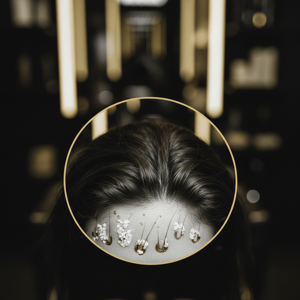 Close up of scalp skin and hair roots illustrating Scalp Build-up and Follicle Health